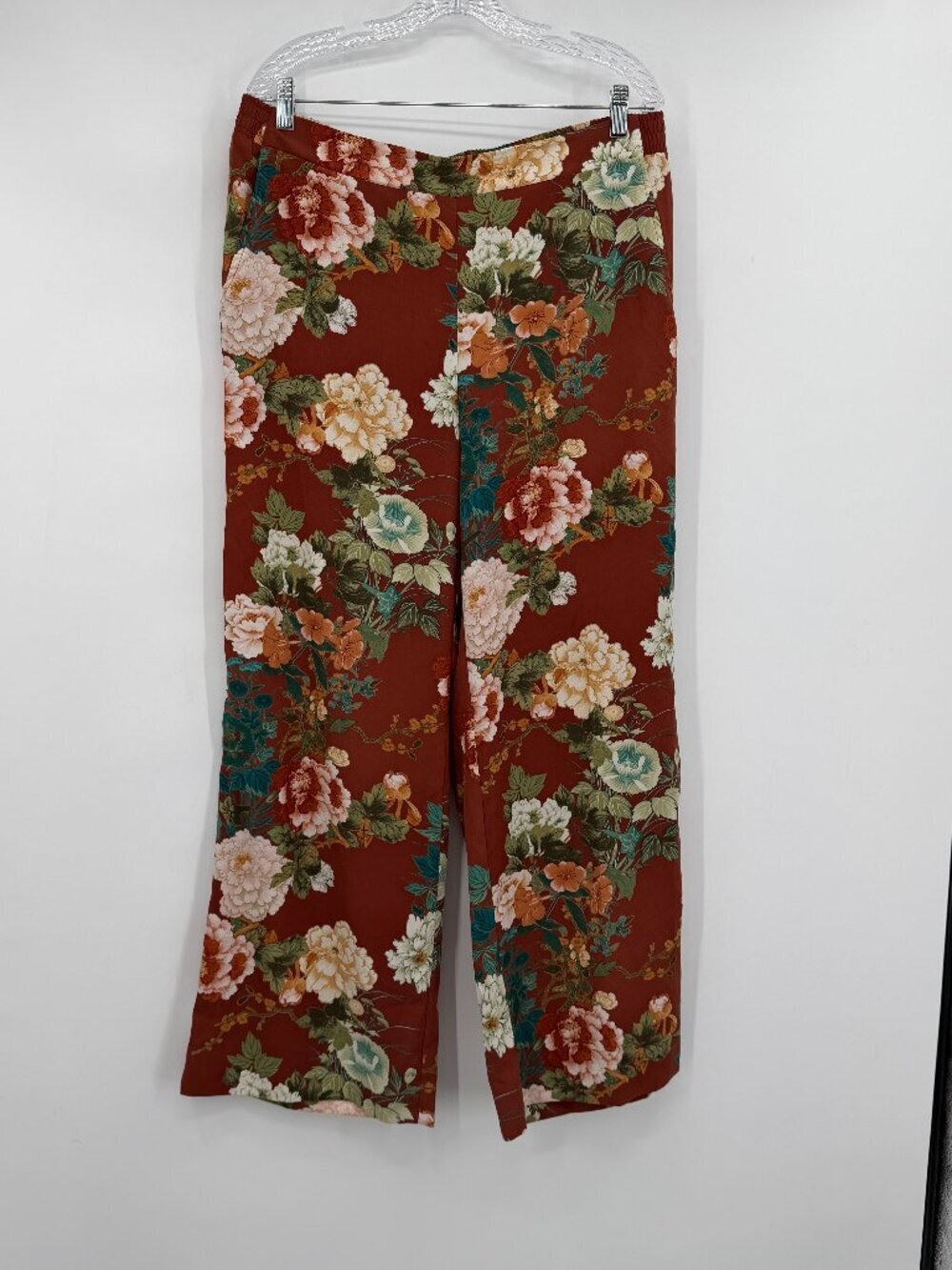 Chico's Floral Wide Leg Pull On Pants Size 2R US 12 Rust Multicolor Women's